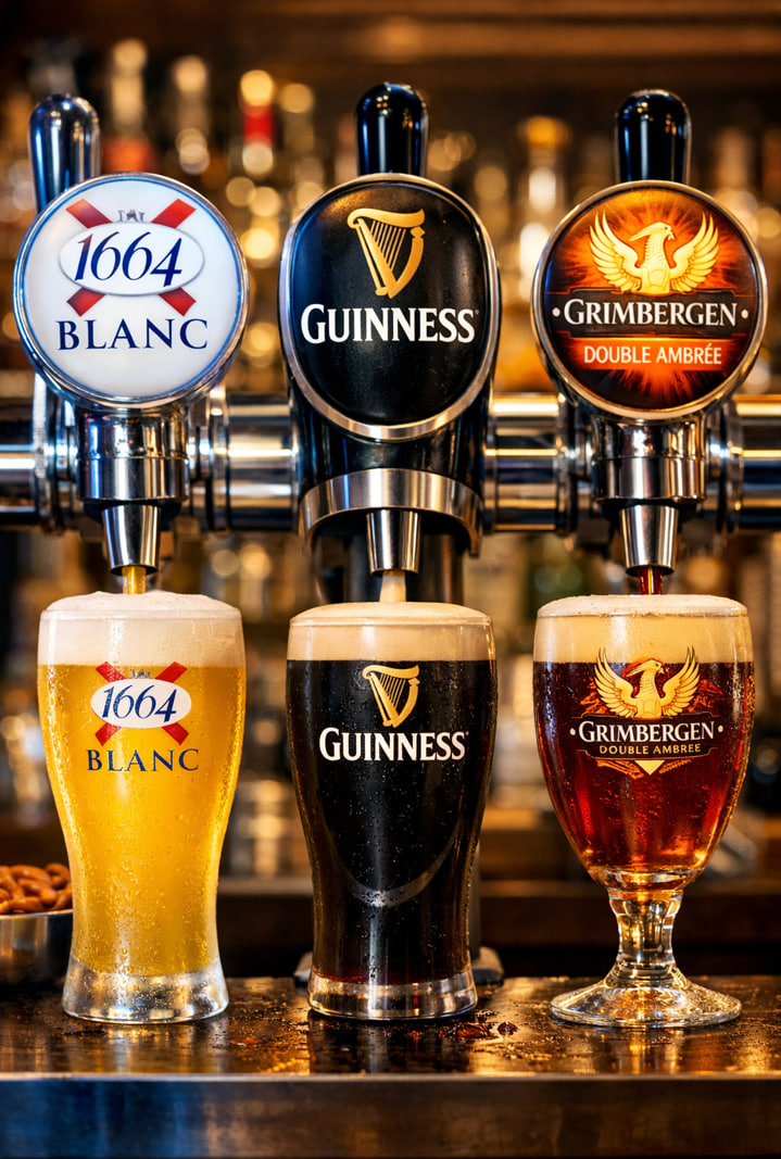 Draft beer — Kronenbourg 1664 Blanc, Guinness, Grimbergen